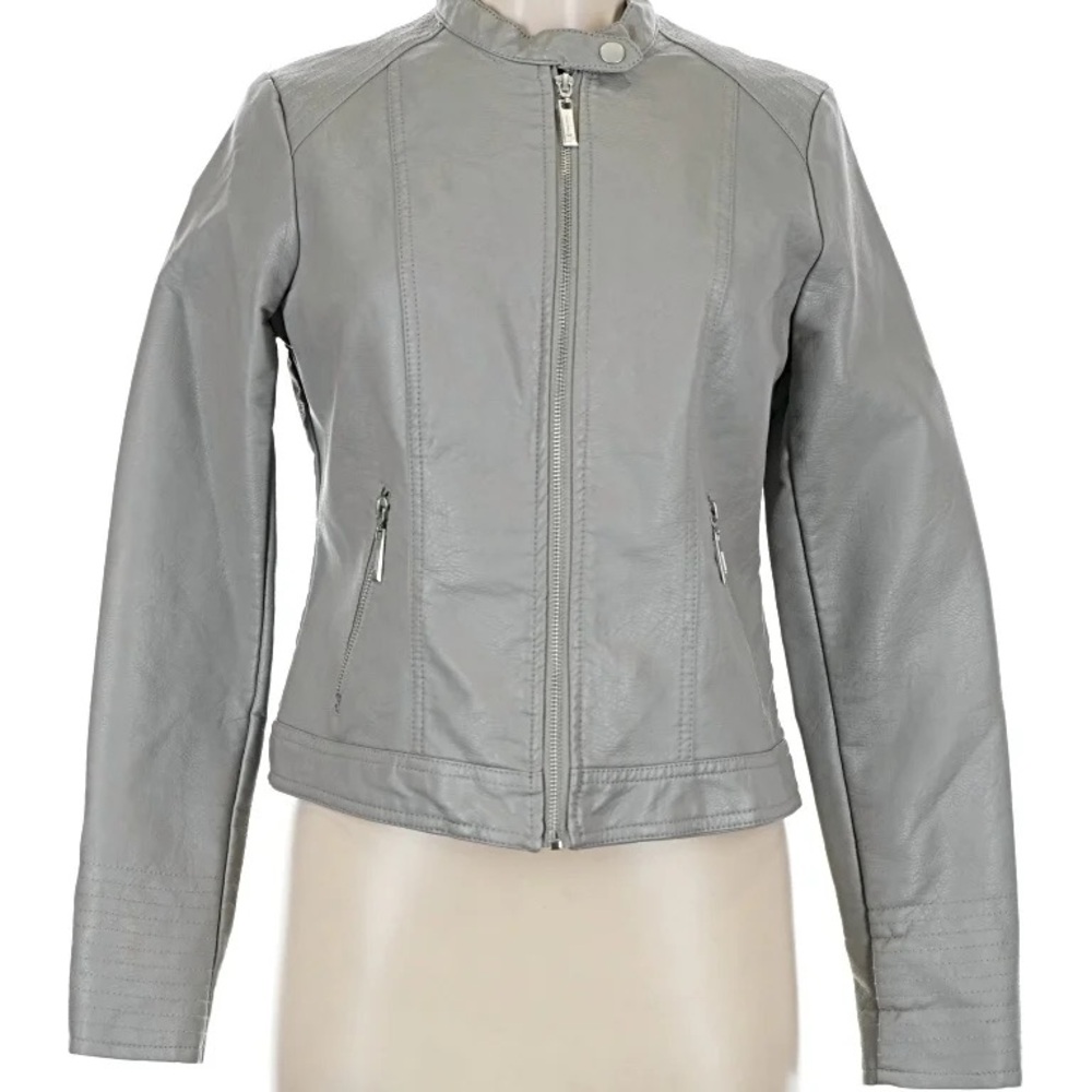 J2 by JOUJOU Women's Gray Faux  Leather Jacket Size S